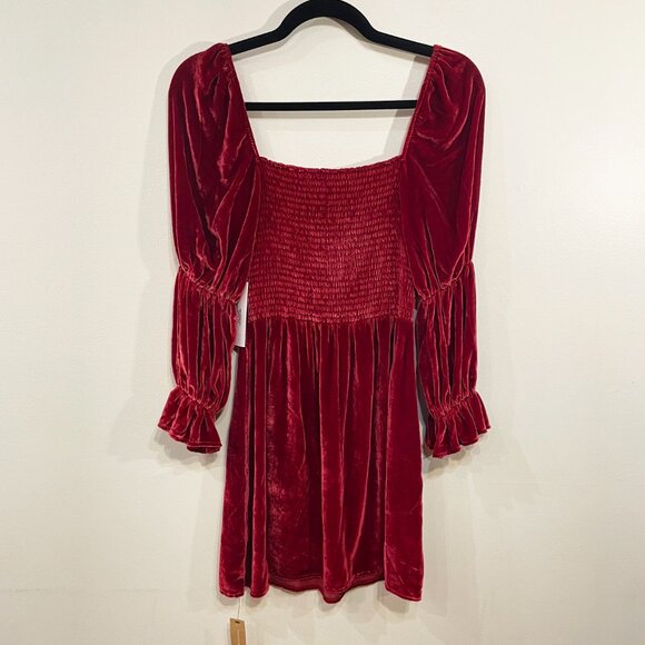 Last Chance! New Reformation Albi Velvet Puff Sleeve Mini Dress Crimson XS $278 - Picture 4 of 9